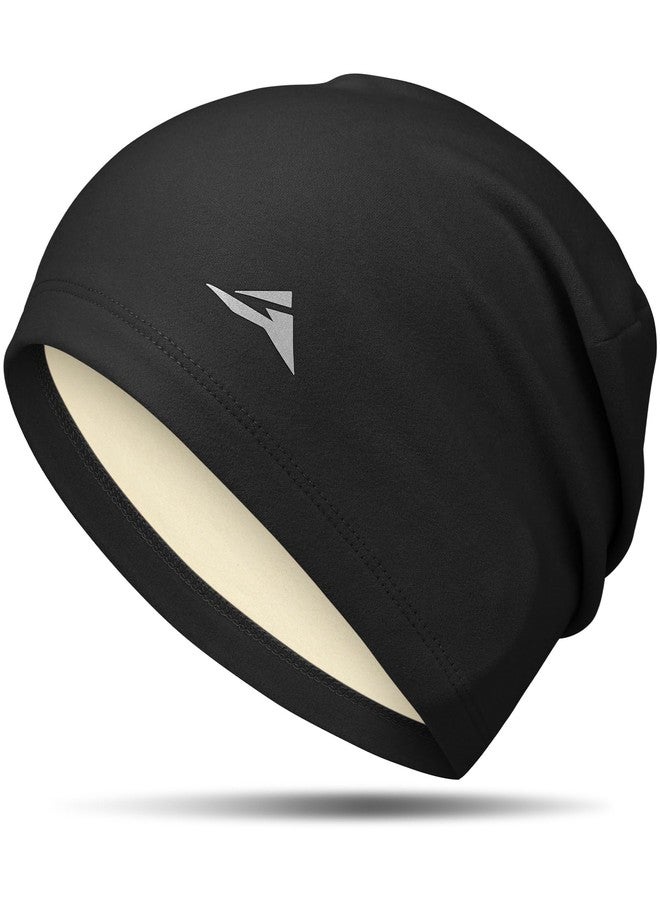 GXCROR Fleece Beanies Flexfit Winter Hats Skull Cap Cycling Cap Reflective Running Gear Bonnet Black - Image 1